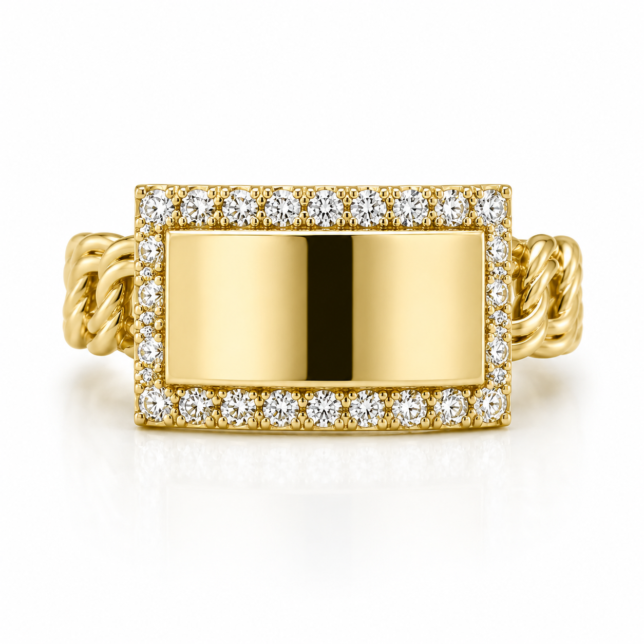 10KT Gold Tejido Chino Link Esclava Ring with CZ Border Size 9.5 FREE