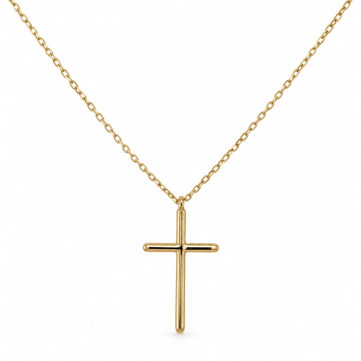 10KT Gold Minimalist Cross Necklace 7/8IN Cross 17+1 Inches