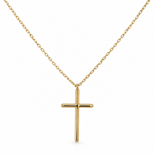 10KT Gold Minimalist Cross Necklace 7/8IN Cross 17+1 Inches