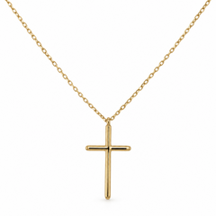 10KT Gold Minimalist Cross Necklace 7/8IN Cross 17+1 Inches