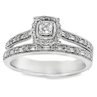 10KT WHITE GOLD 0.33CT DIAMOND ENGAGEMENT RING WITH MATHCING WEDDING BAND