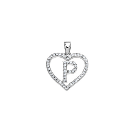 925 Sterling Silver Womens Cubic Zirconia Initial Letter P Heart Charm