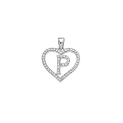 925 Sterling Silver Womens Cubic Zirconia Initial Letter P Heart Charm