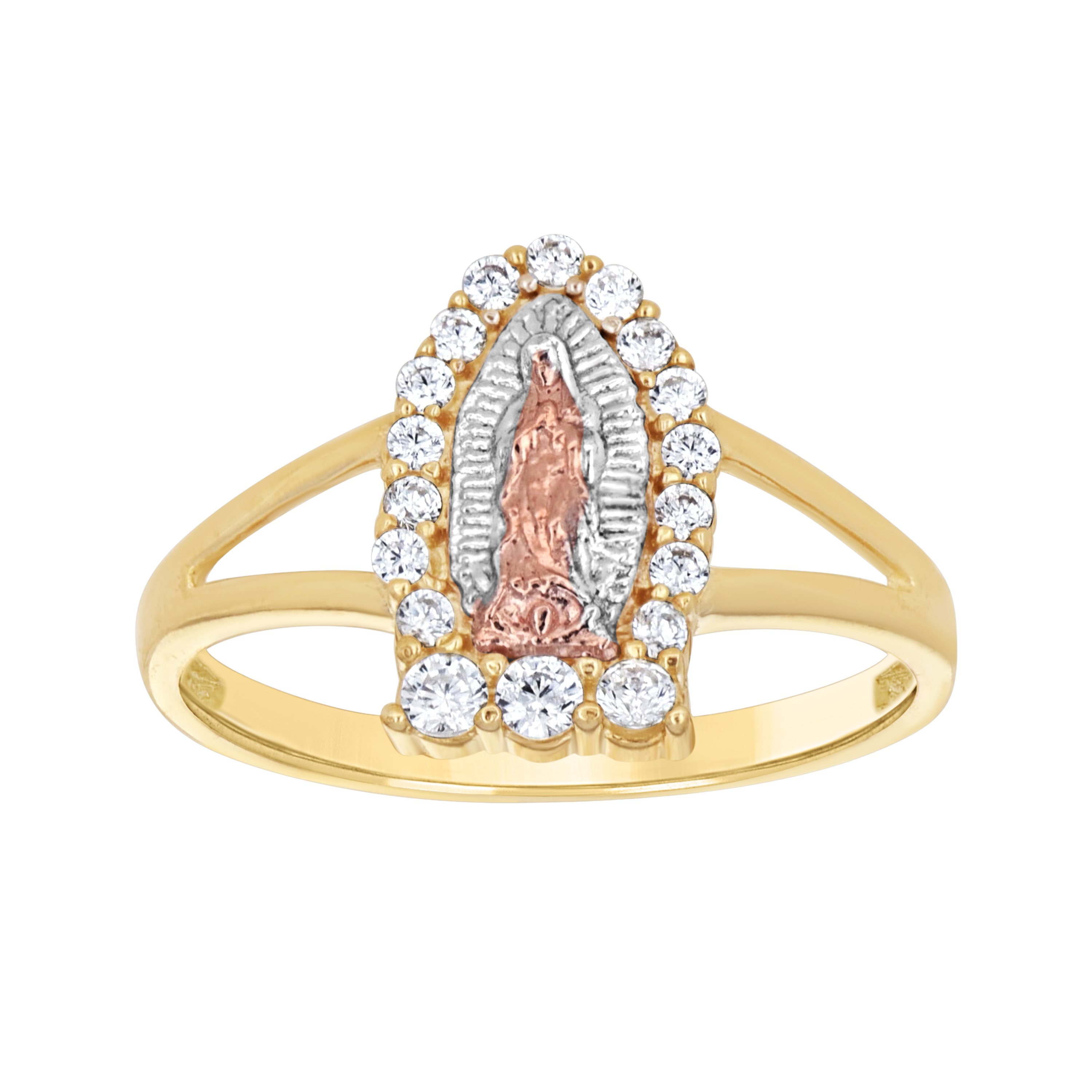10Kt Gold Womens Cubic Zirconia Virgin Mary Virgen de Guadalupe Religious Ring