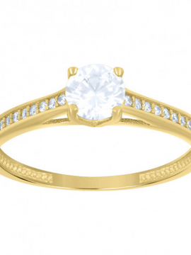 10kt Yellow Gold Womens Cubic-Zirconia Engagement Ring