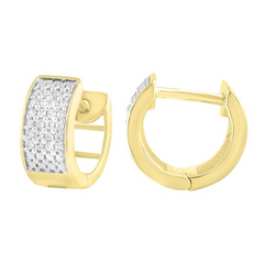 UNISEX HOOP EARRINGS 0.15CT ROUND DIAMOND 10K YELLOW GOLD