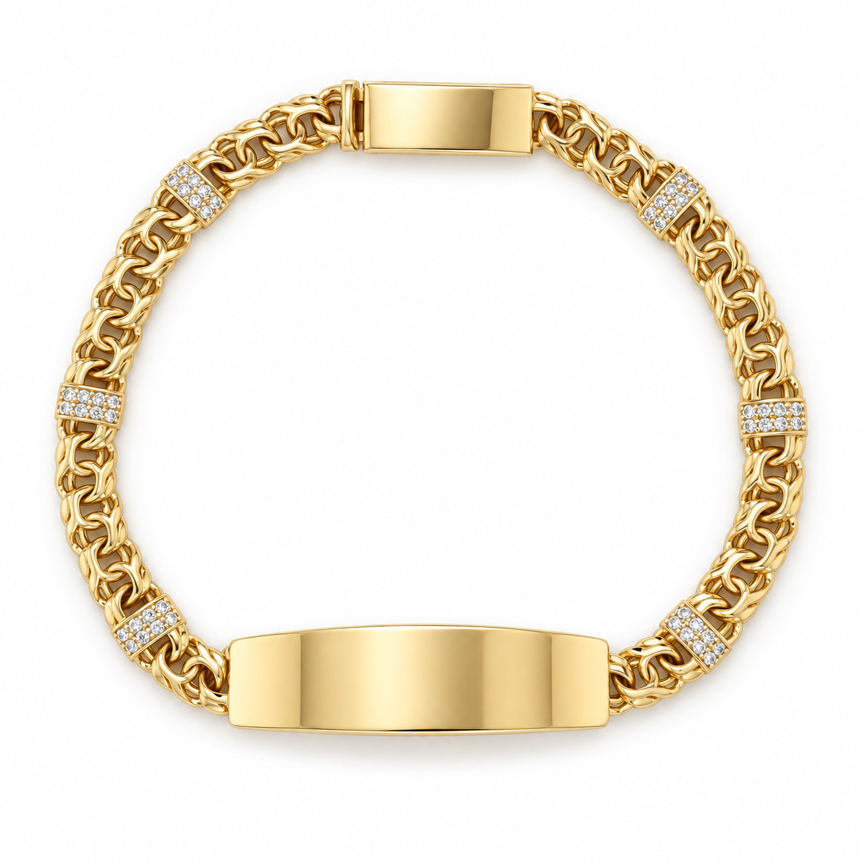 10KT Gold 5MM Chino Monaco ID Bracelet with CZ Accented Bars 7 Inches
