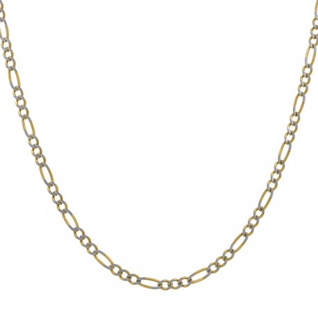 10kt Two-tone Gold Solid Figaro Pave Chain 2mm 18 Inches