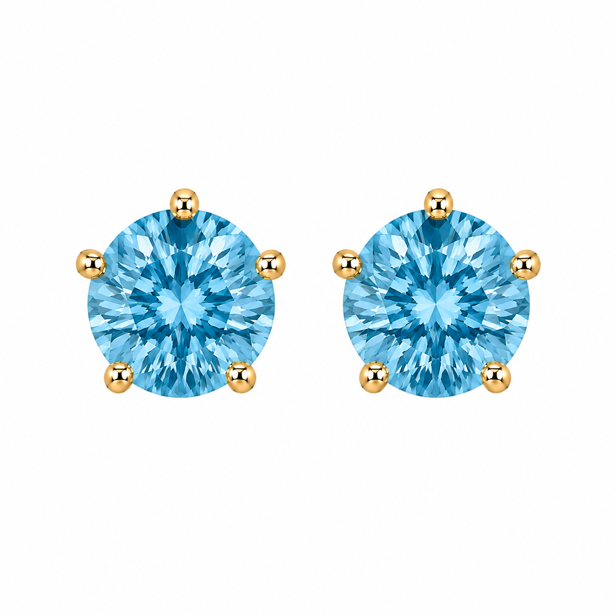 10KT Gold 5MM Blue Zirccon CZ December Birthstone Stud Earrings with Screwback Ball