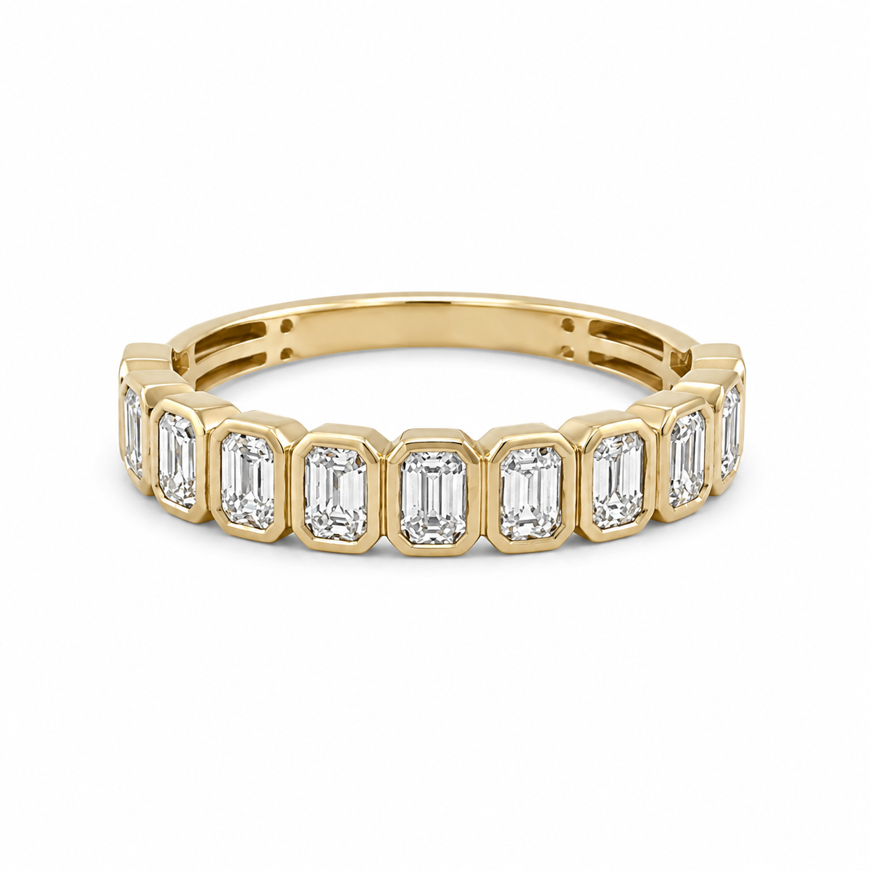 14KT Yellow Gold 0.90CTTW Emerald Bezel Ladies Stackable Band (Not Cer