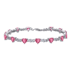 925 Sterling Silver Womens Red White Heart Round Cubic-Zirconia Heart