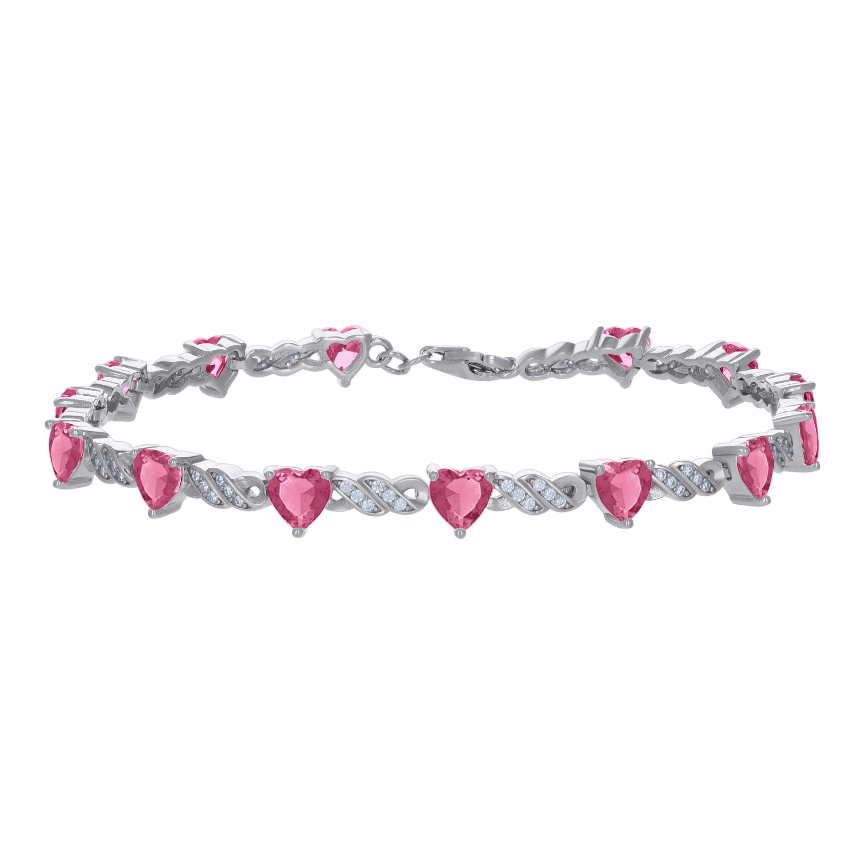 925 Sterling Silver Womens Red White Heart Round Cubic-Zirconia Heart