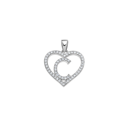 925 Sterling Silver Womens Cubic Zirconia Initial Letter C Heart Charm