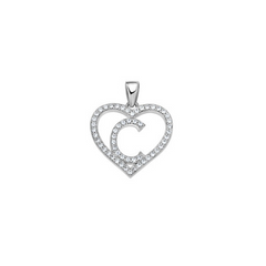 925 Sterling Silver Womens Cubic Zirconia Initial Letter C Heart Charm