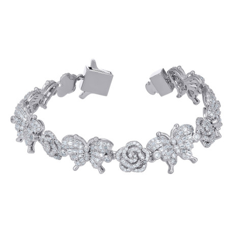 925 Sterling Silver Womens Baguette Round Cubic-Zirconia Flower & Butt