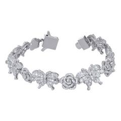 925 Sterling Silver Womens Baguette Round Cubic-Zirconia Flower & Butt