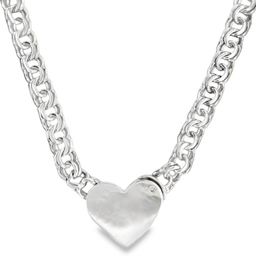 Sterling Silver 8MM Chino Link Big Heart Chain 16 Inches FREE LETTER E