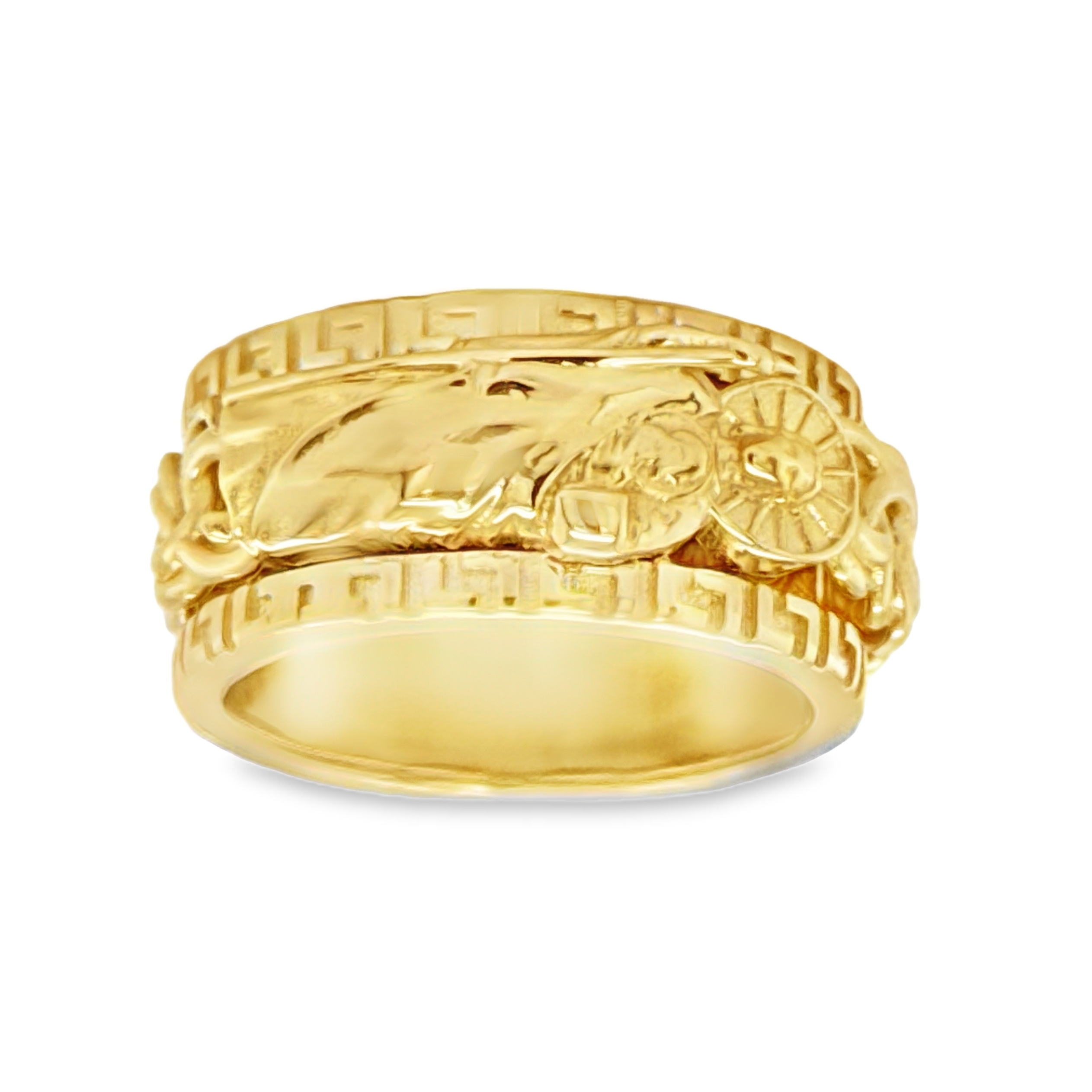 10KT Yellow Gold Chino Link Spinner Rotating Greek 10MM San Judas Ring