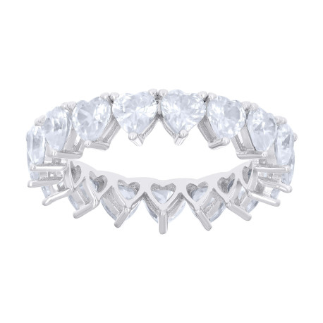 925 Sterling Silver Heart Cubic-Zirconia Eternity Heart Ring Size 7