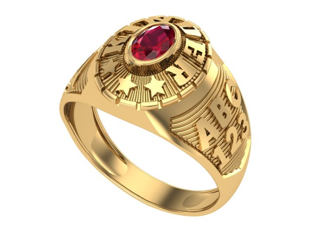 10KT Yellow Gold Kinder Mighty Graduation Ring Red Stone Size 5