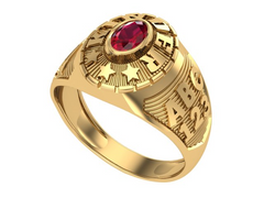 10KT Yellow Gold Kinder Mighty Graduation Ring Red Stone Size 5