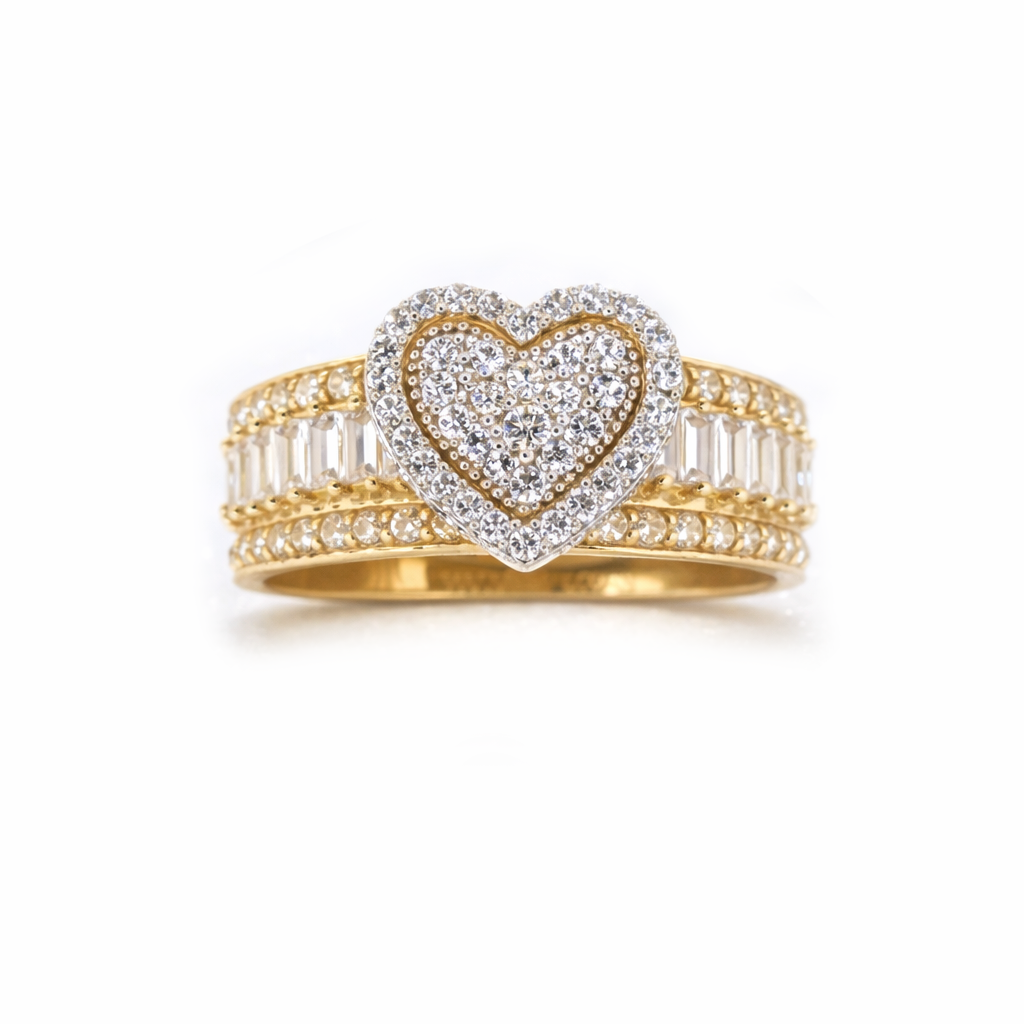 10KT Gold 10MM Heart Ring with CZ Size 8