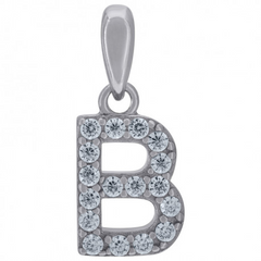 925 Sterling Silver Cubic-Zirconia Initial B Charm Pendant