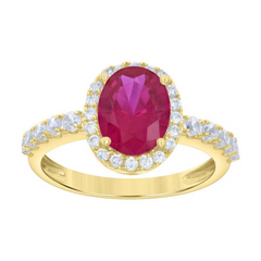10kt Yellow Gold Womens Red Oval Round Cubic-Zirconia Engagement Ring