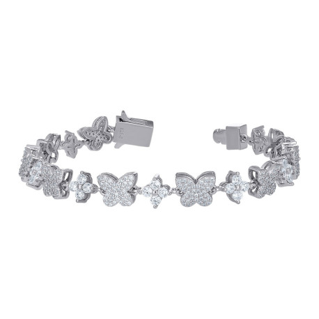 925 Sterling Silver Womens Cubic-Zirconia Butterfly Fashion Link Brace