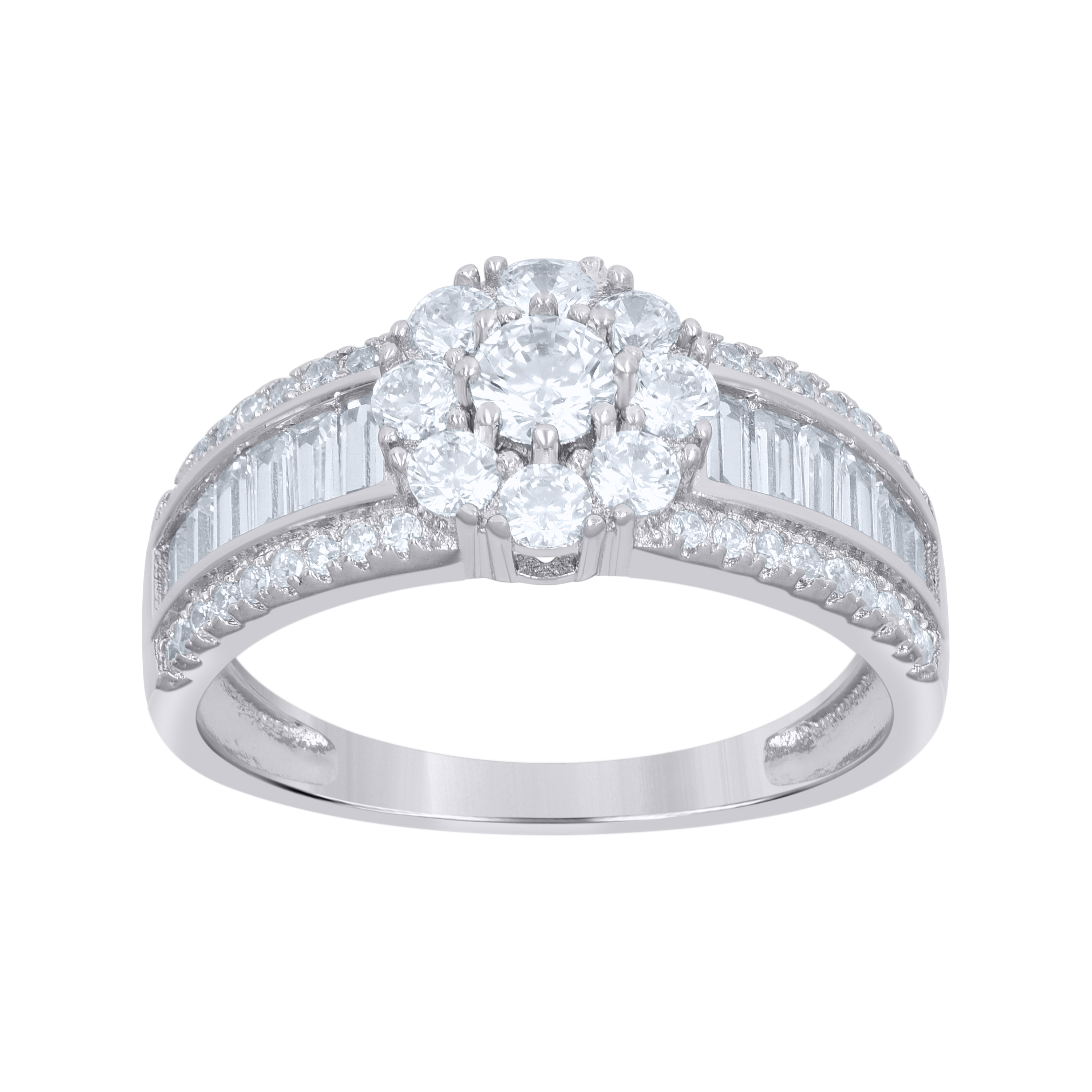 925 Sterling Silver Round Cubic-Zirconia Flower Ring Size 9