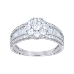 925 Sterling Silver Round Cubic-Zirconia Flower Ring Size 9