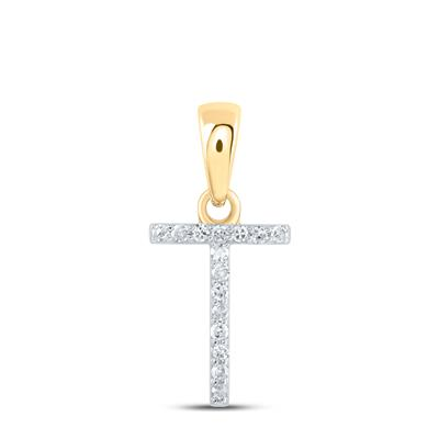 10k Yellow Gold Round Diamond T Initial Letter Nicoles Dream Collection Pendant 1/20 Cttw