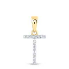 10K YELLOW GOLD ROUND DIAMOND INITIAL T LETTER PENDANT 0.05 CTTW