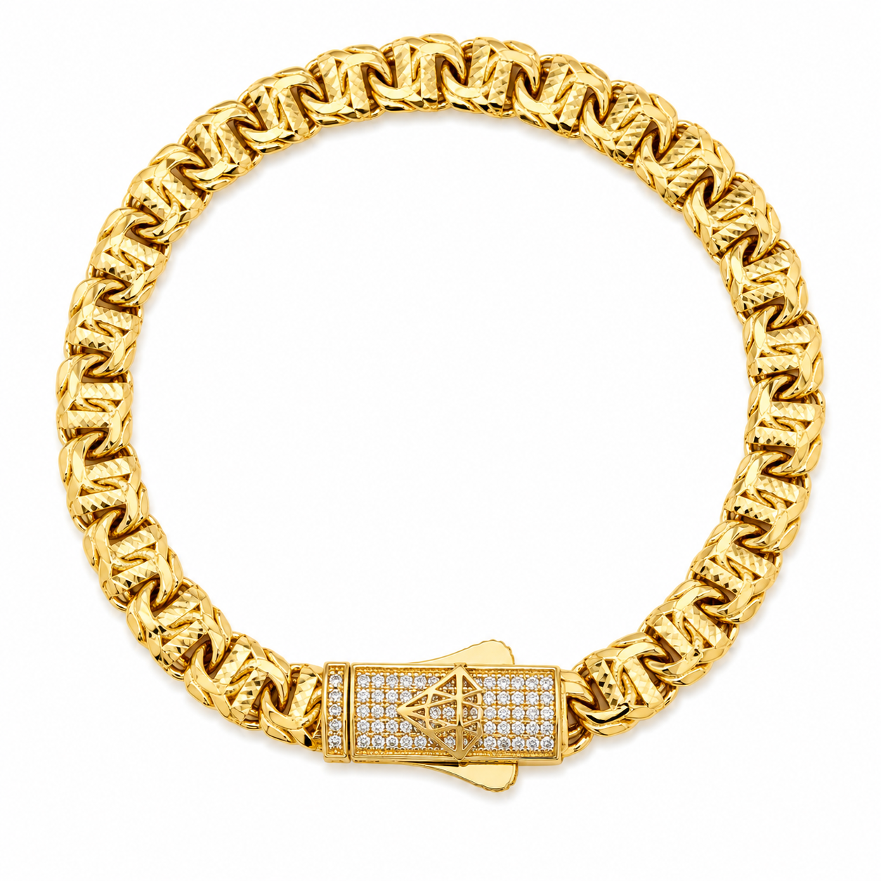 10KT Gold 8MM Chino Bar Monaco Bracelet with Diamond Cut Bars,  7.5 In