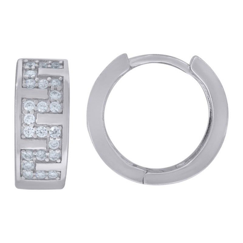 925 Sterling Silver Womens Cubic Zirconia Greek Key Huggie Hoop Earrin