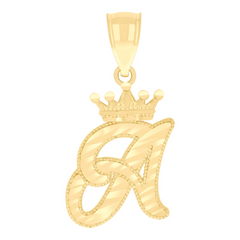 10kt Yellow Gold Unisex Crown A Alphabet Initial Charm Pendant