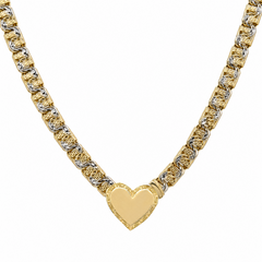 10KT Gold 5MM Chino Bar Heart Chain with Greek Bars, Diamond Cut Links