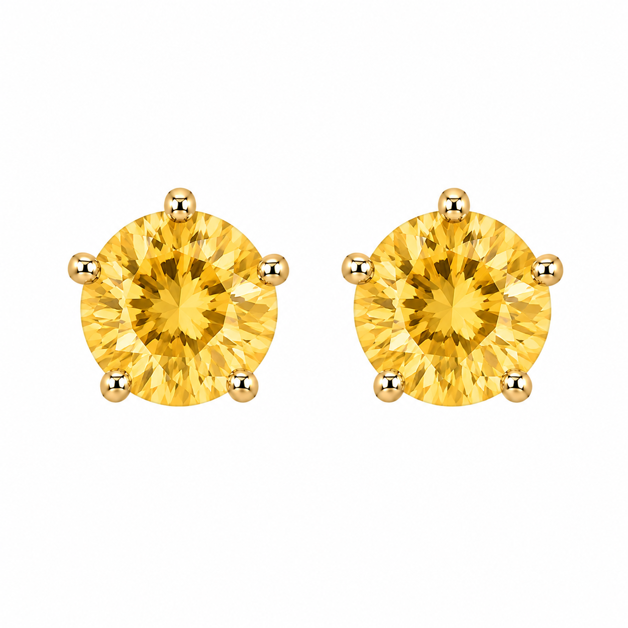 10KT Gold 5MM Yellow Topaz CZ November Birthstone Stud Earrings with Screwback Ball