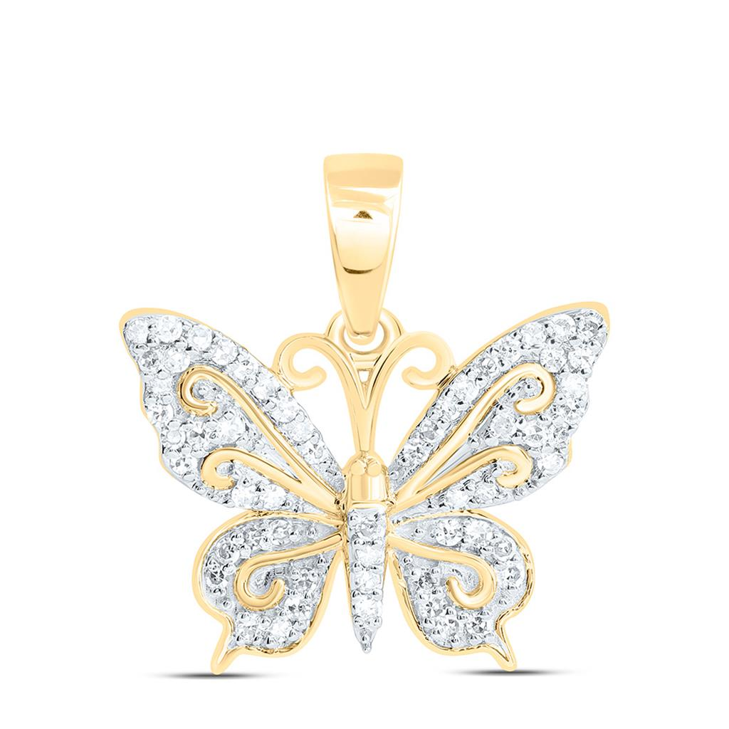 10KT GOLD 1/6 CTW NATURAL DIAMONDS BUTTERFLY FASHION PENDANT