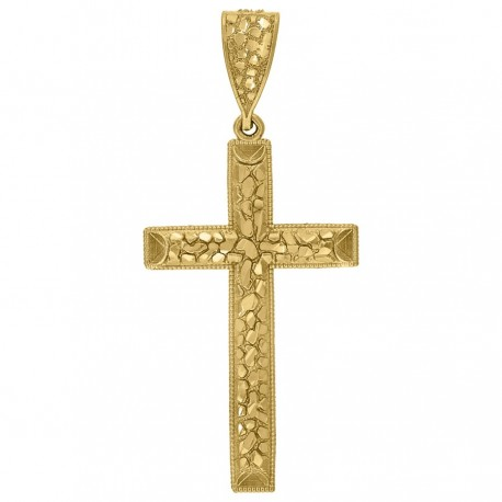 10kt Yellow Gold Diamond-Cut Nugget Mens Cross Religious Charm Pendant