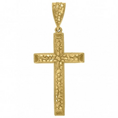10kt Yellow Gold Diamond-Cut Nugget Mens Cross Religious Charm Pendant
