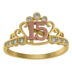 10kt Two-tone Gold Womens Cubic-Zirconia 15 Anos Quinceanera Ring