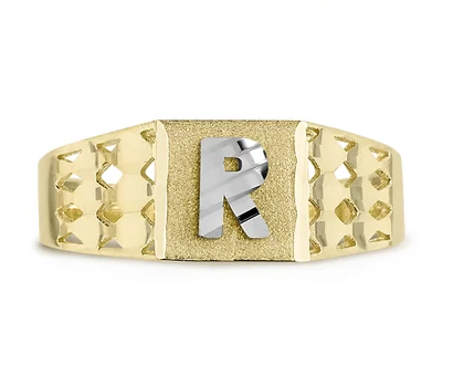 10kt Two-Tone Gold Unisex Kids Children Diamond-Cut Textured Initial L