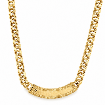 10KT Gold 6.5MM Chino Link Monaco Chain with Curved Clasp Greek Border