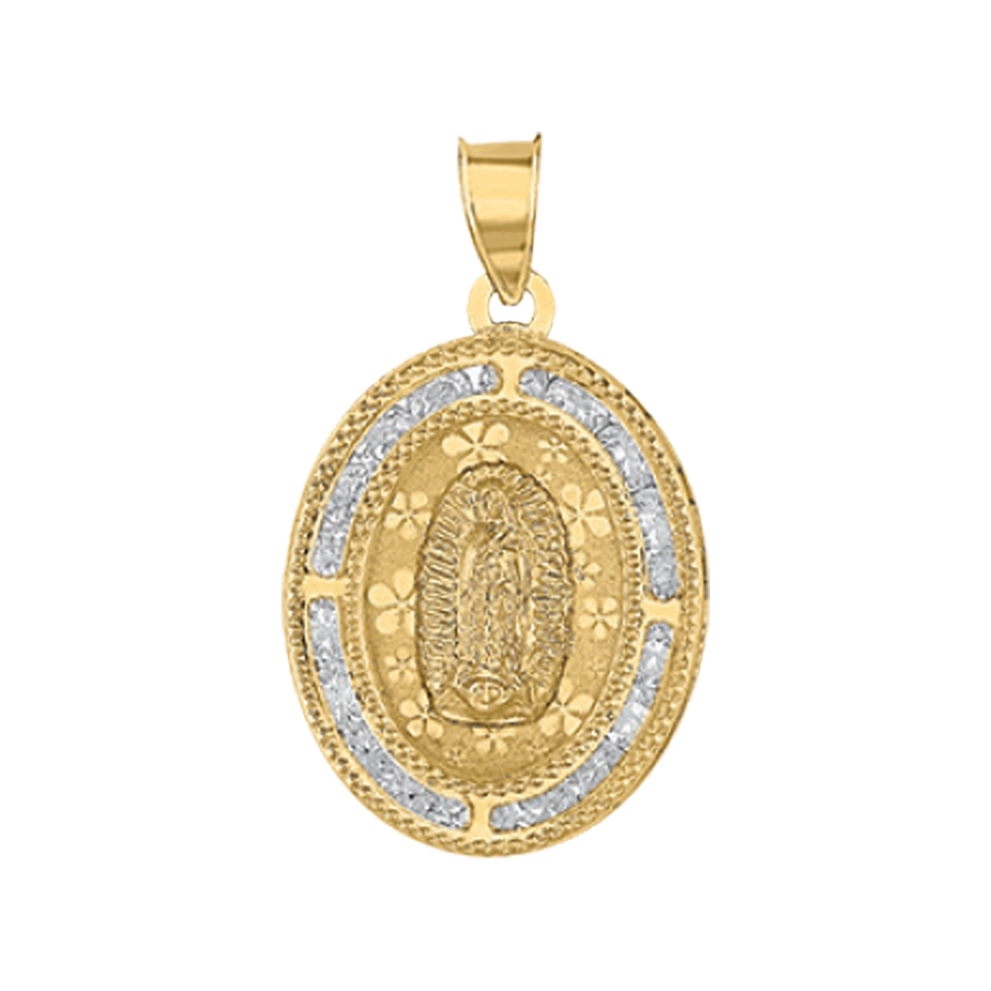 10KT Gold Unisex CZ Virgen de Guadalupe/Lady Of Guadalupe Religious Ov