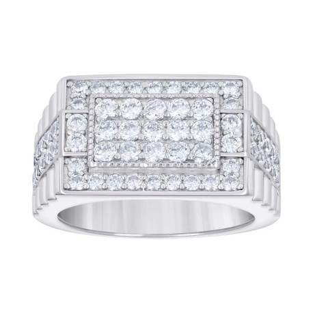 925 Sterling Silver Mens Cubic-Zirconia Square Head Fashion Ring Size 10