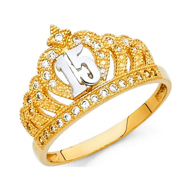 10KT Gold Crown Quinceanera 15 Ring