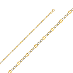 14KT Two-Tone 3.2mm Stamp Figaro 3+1 Diamond Cut Chain, 18 Inches