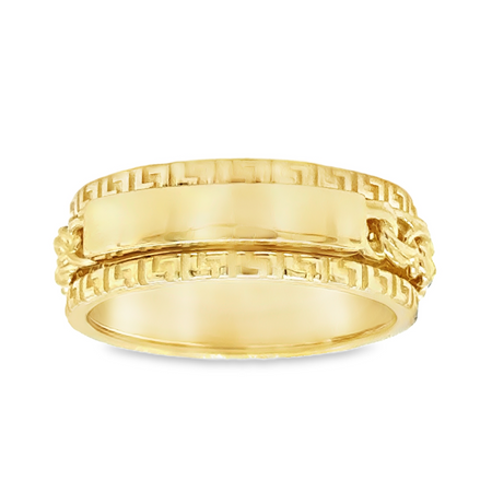 10KT Yellow Gold Chino Link Spinner Rotating Greek 8MM Band Ring Size