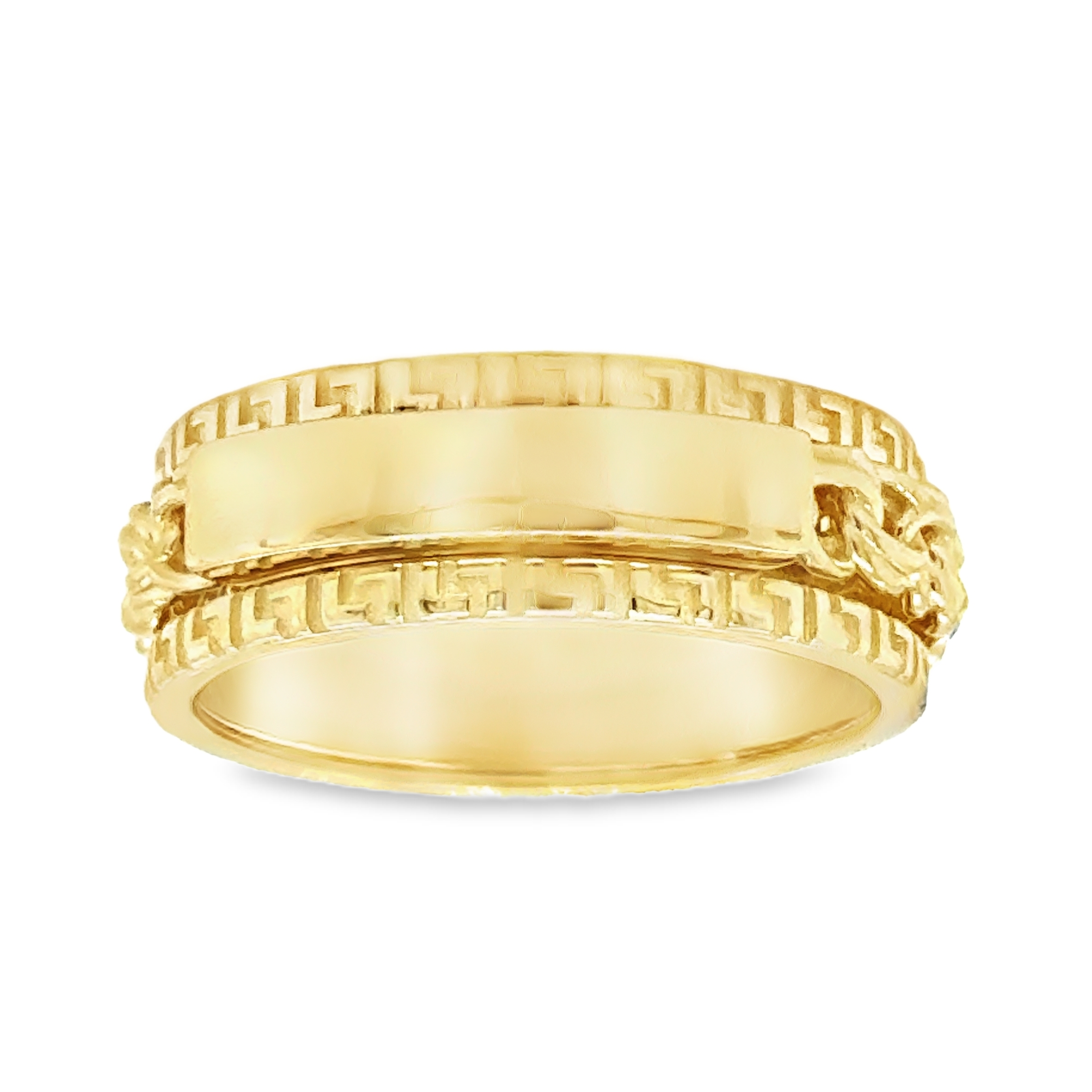 10KT Yellow Gold Chino Link Spinner Rotating Greek 8MM Band Ring Size